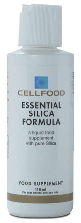 Cellfood Essential Silica bottle highlights easy-to-absorb liquid formula for joints and hair