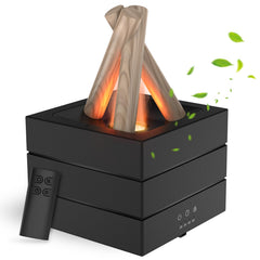 Cemobene diffuser with campfire light creates a warm living room ambience.