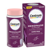 Centrum Restful Sleep menopause tablets beside the bottle for smoother nightly routines.