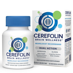 Cerefolin Brain Wellness bottle front view with a note on daily cognitive support