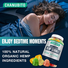 CHANUBITO Hemp Gummies closeup chewy texture for easy wind-down.