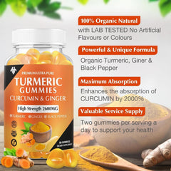 Close-up of gummies with ginger and black pepper blend for enhanced absorption.