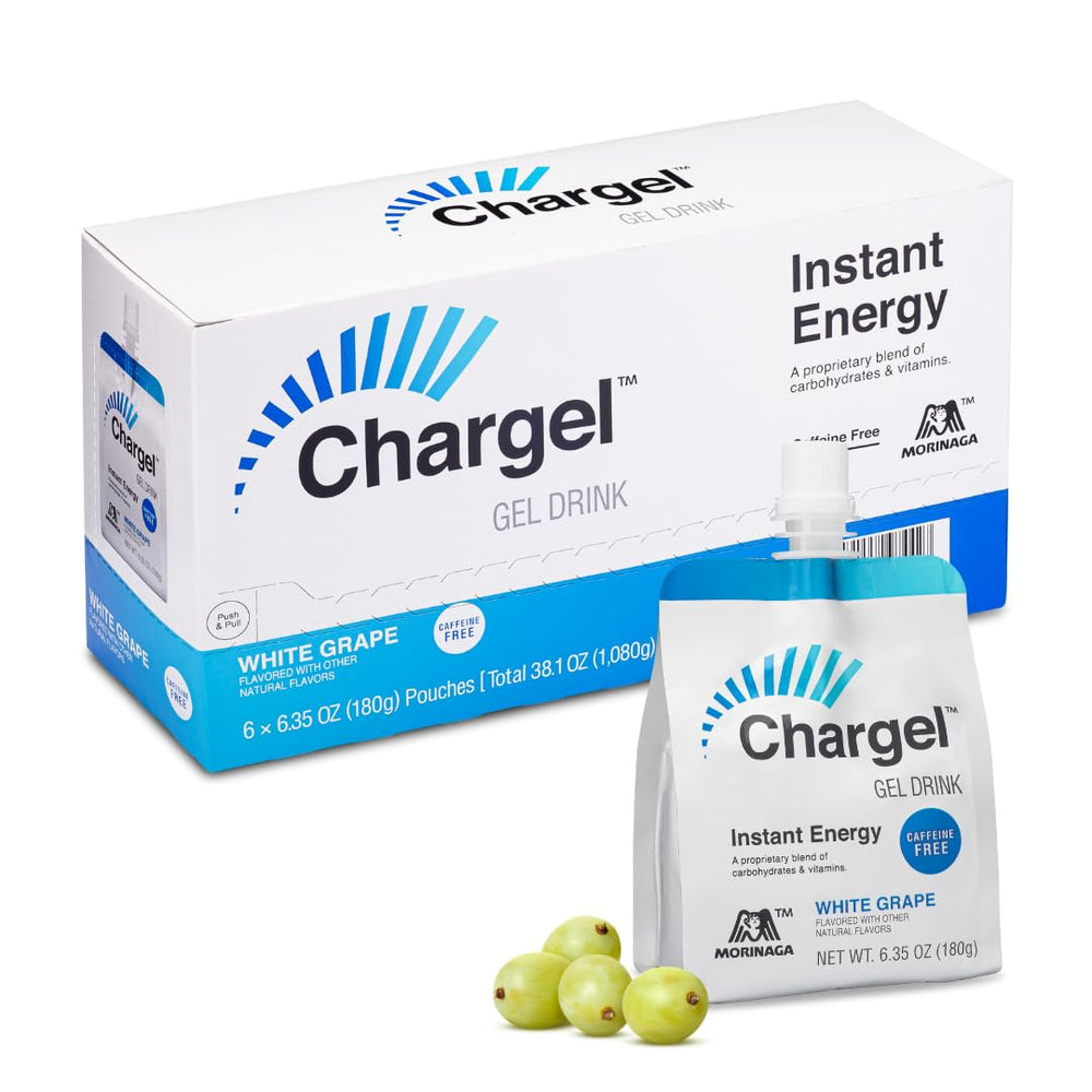 Chargel White Grape pack with six pouches for on-the-go energy