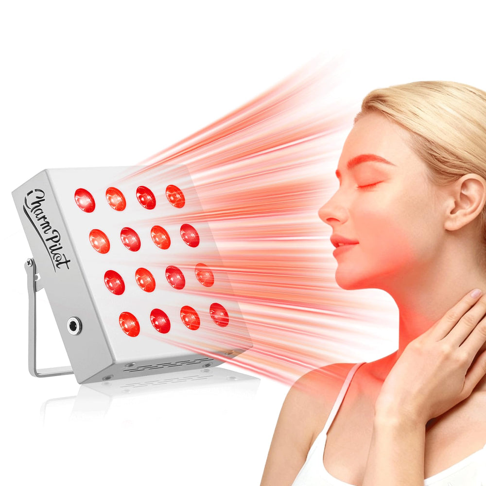 Charmpilot red light therapy panel body on wall provides even coverage for relief sessions.