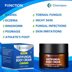 CHARMPOO antifungal cream label closeup highlighting natural ingredients for skin protection