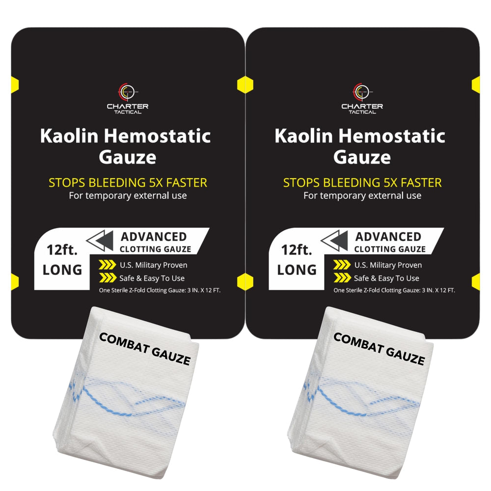 Charter Tactical Quick Clotting Combat Gauze demonstrates rapid bleeding control in a field wound scenario.
