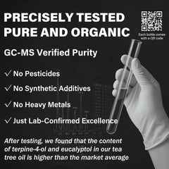 CHDGSJ Tea Tree Oil lab testing badge ensuring purity