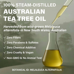 CHDGSJ Tea Tree Oil label displaying batch details for transparency
