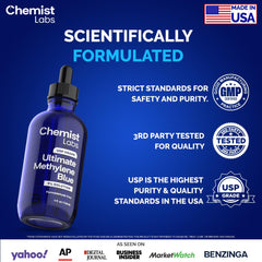 Chemist Labs One Percent Methylene Blue Liquid shows precise 1 ml servings.