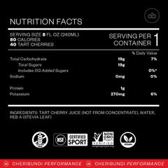 Close-up of Cheribundi Sleep bottle label featuring L-theanine and valerian for relaxation
