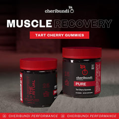 Cheribundi Tart Cherry Gummies bottle close-up highlighting 60-count for athletes.