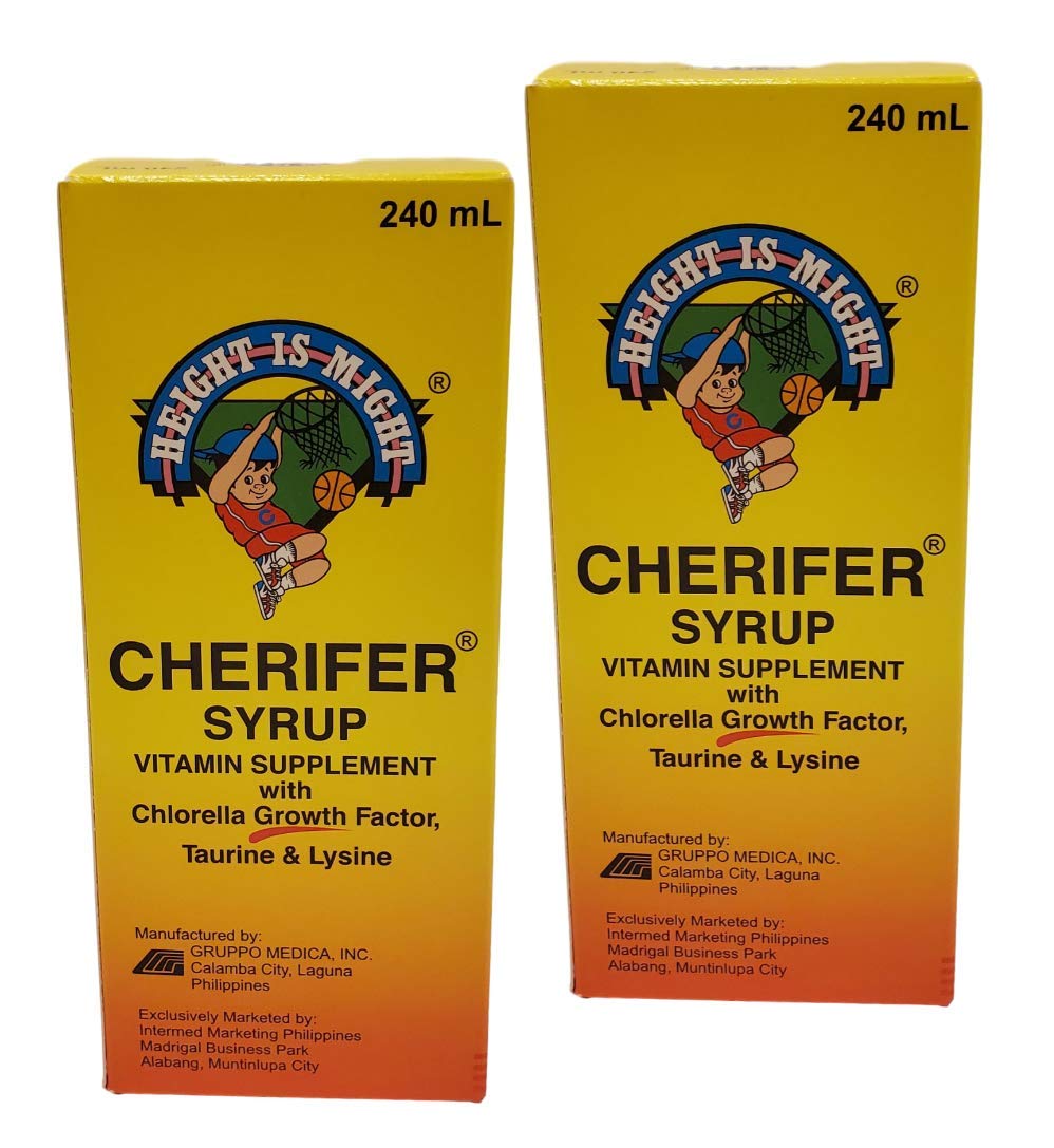 Cherifer Syrup bottle front view showing CGF and amino acids for daily growth support