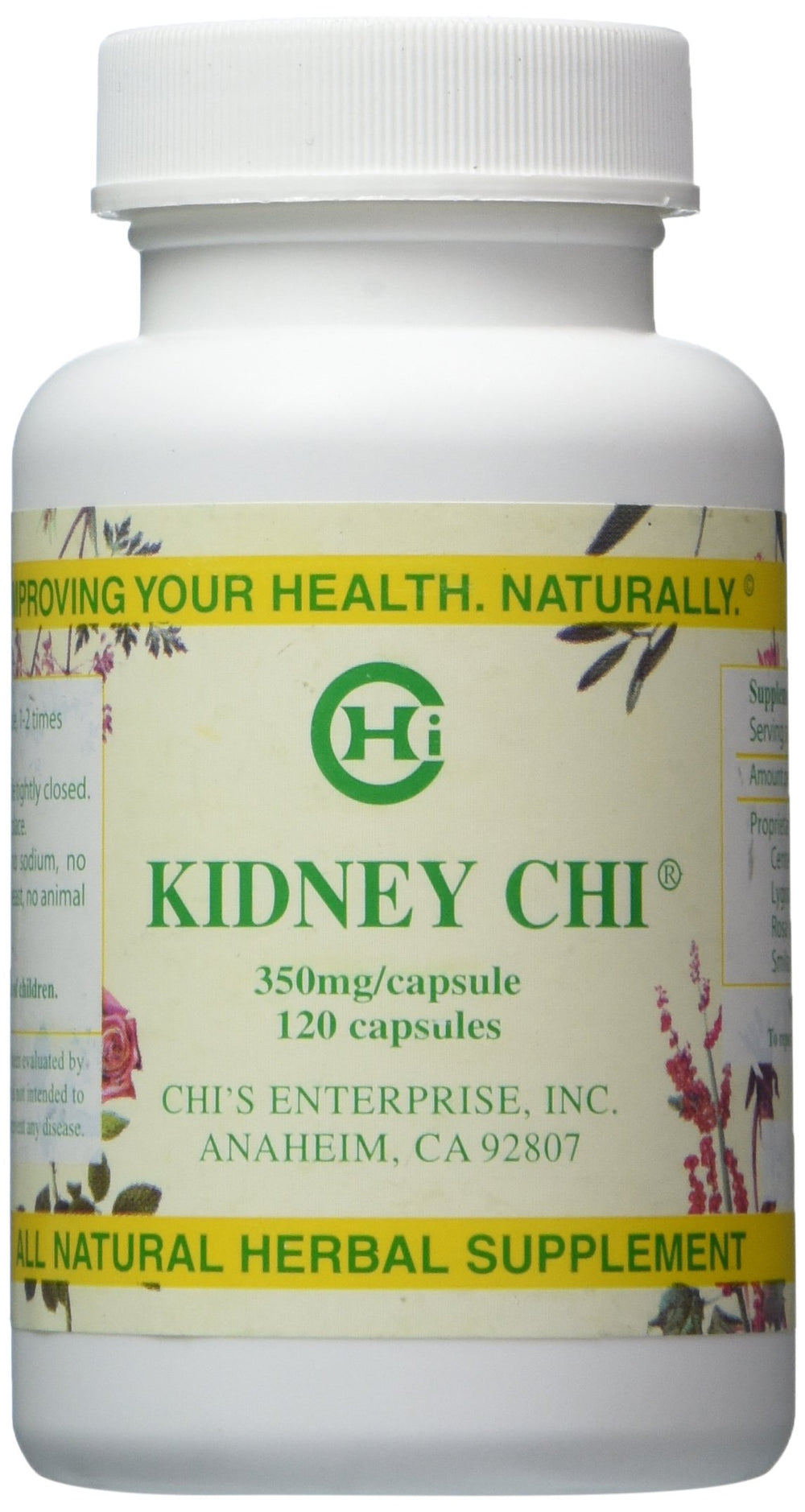 Chi's Enterprise Kidney Chi bottle displaying 120 capsules for daily kidney support
