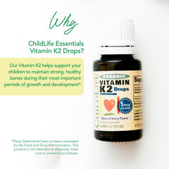 Berry-flavored CHILDLIFE Essentials K2 drops close-up for child-friendly taste