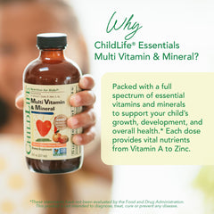 CHILDLIFE ESSENTIALS bottle label close-up showing nutrients and ingredients.