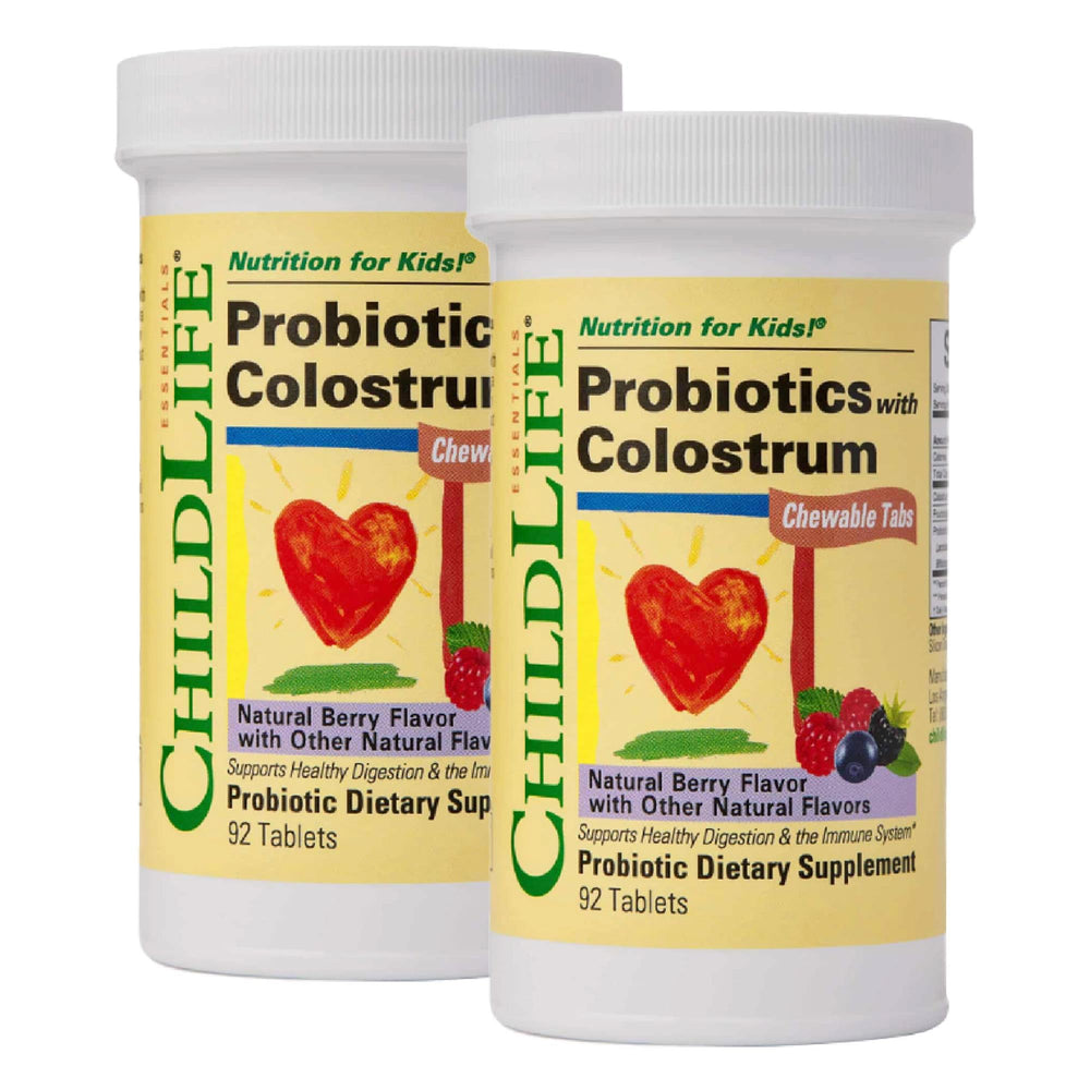 CHILDLIFE ESSENTIALS ChildBiotics bottle front shows berry flavor and digestive support.