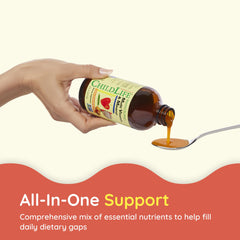 Child-friendly dose shown with CHILDLIFE Essentials daily administration.