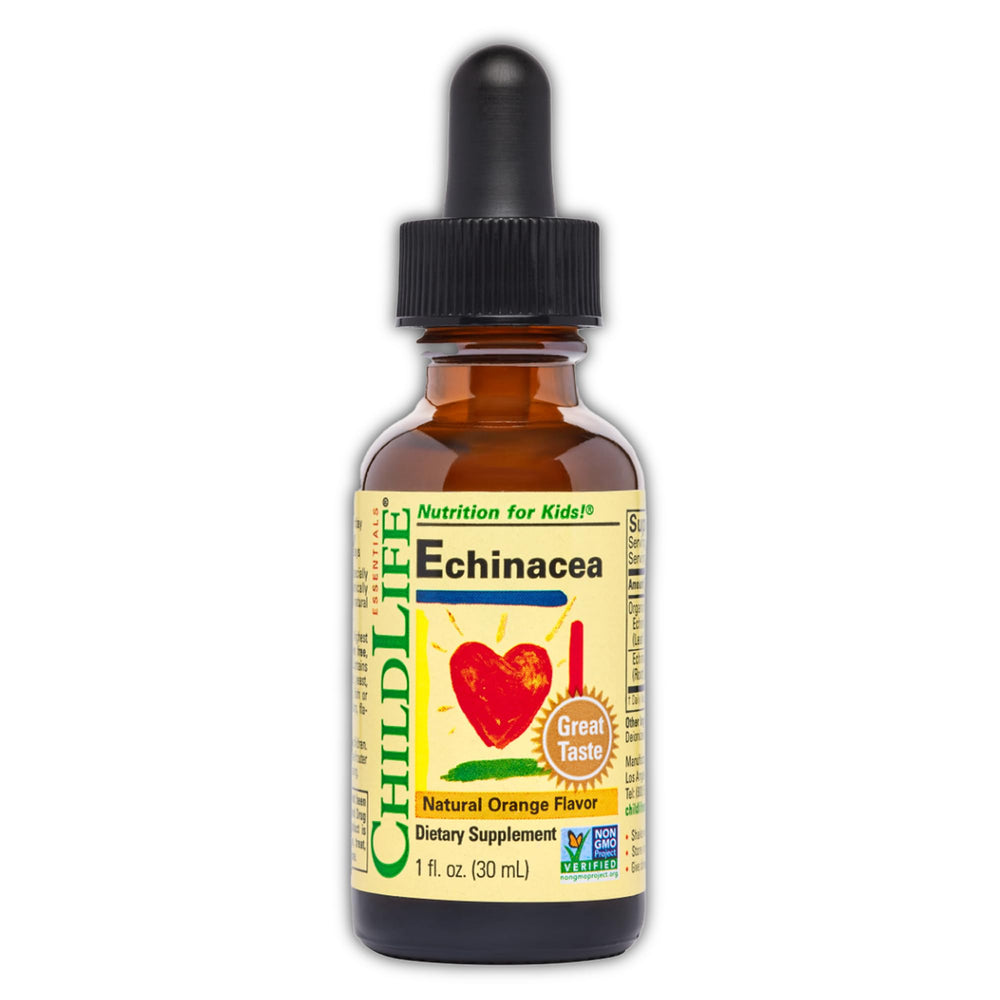 CHILDLIFE ESSENTIALS Echinacea for Kids drops bottle highlights gentle immune support for babies and children.