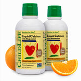 CHILDLIFE ESSENTIALS liquid calcium bottle label highlighting bone support for kids