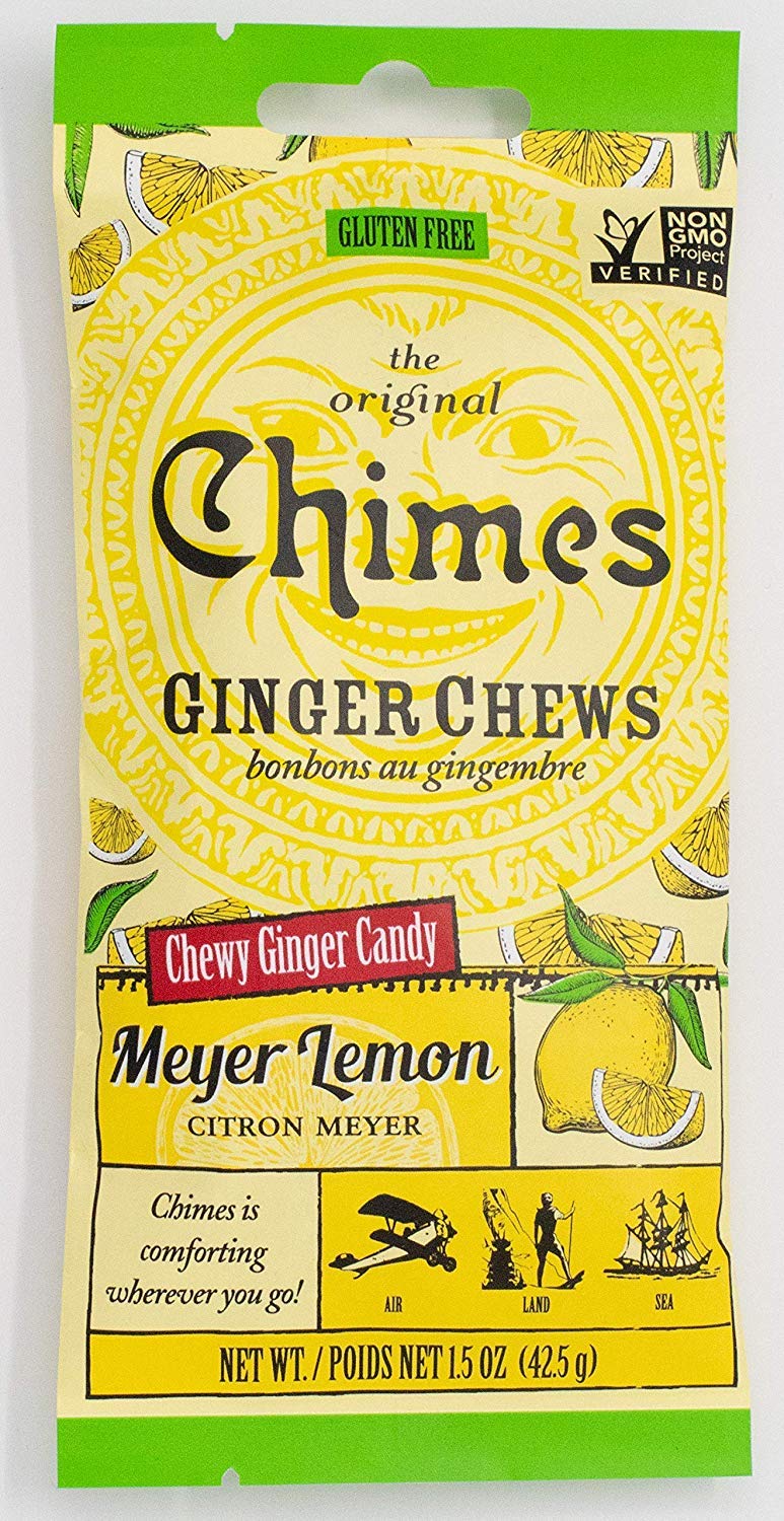Chimes Ginger Chews Meyer Lemon chews, bright lemon-ginger flavor for on-the-go snacking.