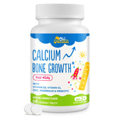 ChiQwench calcium orange chew bottle showing kid-friendly bone support.