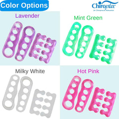 Chiroplax gel toe separators close-up showing soft silicone material