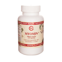 Chi's Enterprise Myomin 120-cap bottle shown for convenient daily herbal wellness.