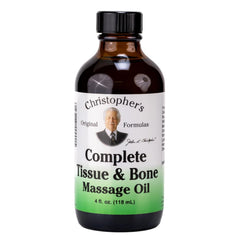 Christopher’s Complete Tissue & Bone Massage Oil bottle pour for easy application and soothing skin care.