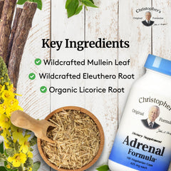 Christopher's Original Formulas Adrenal Formula packaging highlighting plant-based ingredients.