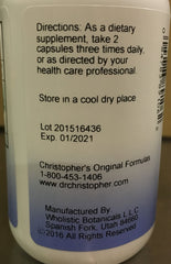 Christopher's Original Formulas Bilberry Eye capsules closeup for daily convenience