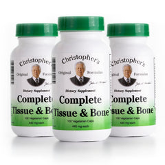 Christopher's Original Formulas Complete Tissue & Bone Formula bottle with vegan capsules for bone support.