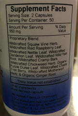 Christopher's Original Formulas Female Tonic formula label close-up emphasizing 100% vegetable capsules