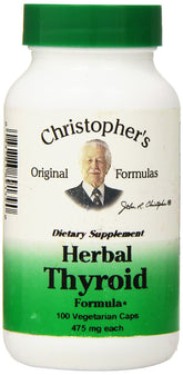 Christopher's Original Formulas Herbal Thyroid bottle shows a convenient plant-based supplement.