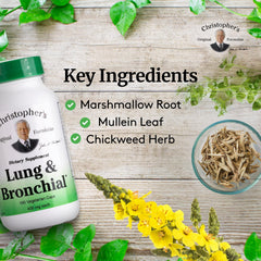 Christopher's Original Formulas herbal blend featuring mullein leaf and chickweed for breathing comfort.