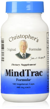 MindTrac bottle closeup by Christopher's Original Formulas highlighting mood support ingredients