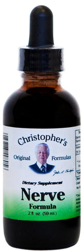 Christopher's Original Formulas Nerve Formula bottle pouring for easy dosing and quick absorption.