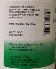 Christopher's Original Formulas Soothing Digestion bottle label shows slippery elm and licorice for soothing comfort.
