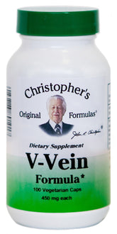 Christopher's Original Formulas V-Vein bottle with vegetarian capsules for daily herbal support.