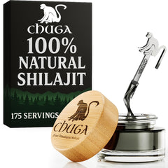 Chuga Shilajit jar close-up showing mineral density