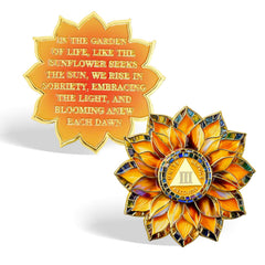 CHURYUML Sunflower 3-Year Coin front view with hopeful sunflower symbol.