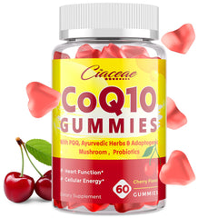 Ciaceae CoQ10 Gummies cherry bottle showing daily energy and immune support.