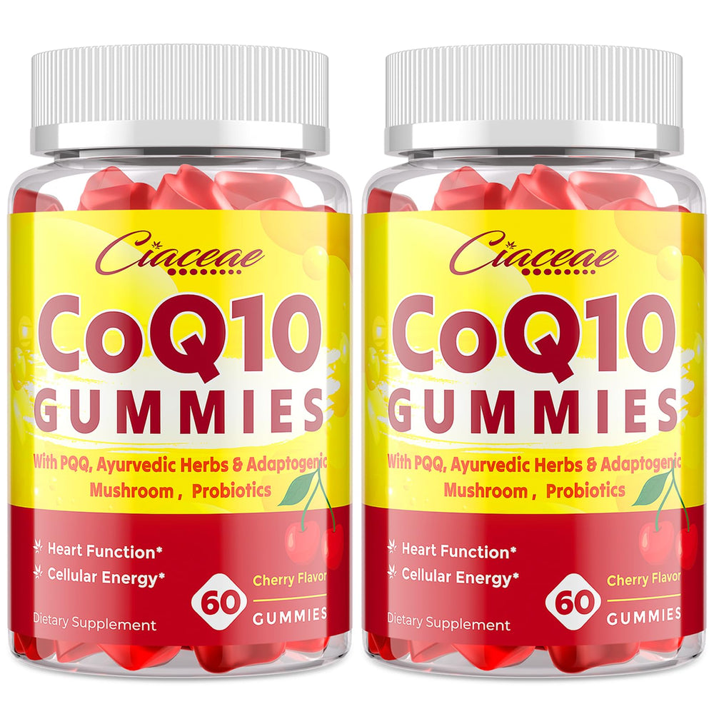 Ciaceae CoQ10 Gummies jar front view shows vegan cherry formula