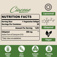 Ciaceae Liposomal CoQ10 800mg softgels close-up highlighting high absorption potential
