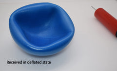 CIZEBO blue therapy ball shown in deflated state ready for inflation.