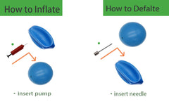 CIZEBO blue 4in therapy ball positioned for lower back relief and tension release.