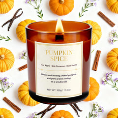 CJVIUS pumpkin spice candle with wood wick adds warm fragrance to fall gatherings.