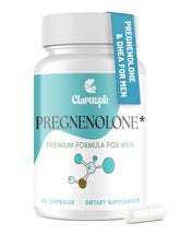 Clarusph Pregnenolone 50mg bottle with DHEA 25mg shows precise daily dosage for consistency.