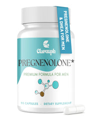 Clarusph Pregnenolone 50mg bottle with DHEA 25mg shows precise daily dosage for consistency.