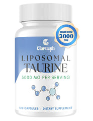 Clarusph Taurine bottle front highlighting high-dose energy support for daily activity.
