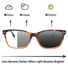 CLASAGA photochromic glasses on outdoor scene, sunglasses mode with UV protection.